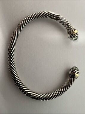 David Yurman Cable Cuff Bracelet – Sterling Silver & 14K Gold with Green Stone